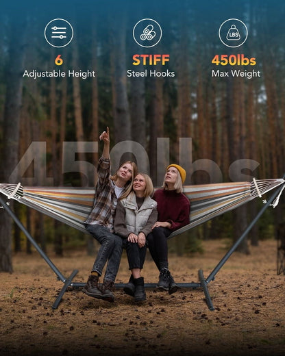 KEESTP Comfortable 2 Person Hammock with Stand,Ease of Assembly Portable Brazilian Hammock,450lb Capacity - Coffee