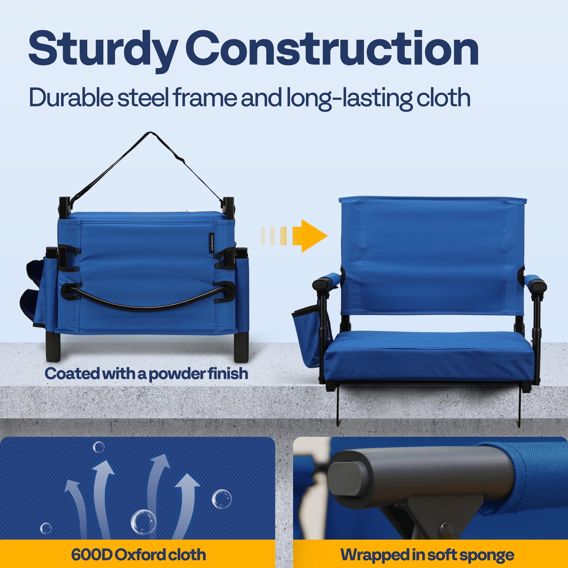 SPECSTAR Stadium Seats with Back Support and Cushion, 2 Pack Portable Bleacher Chairs with Cup Holder and Shoulder Strap