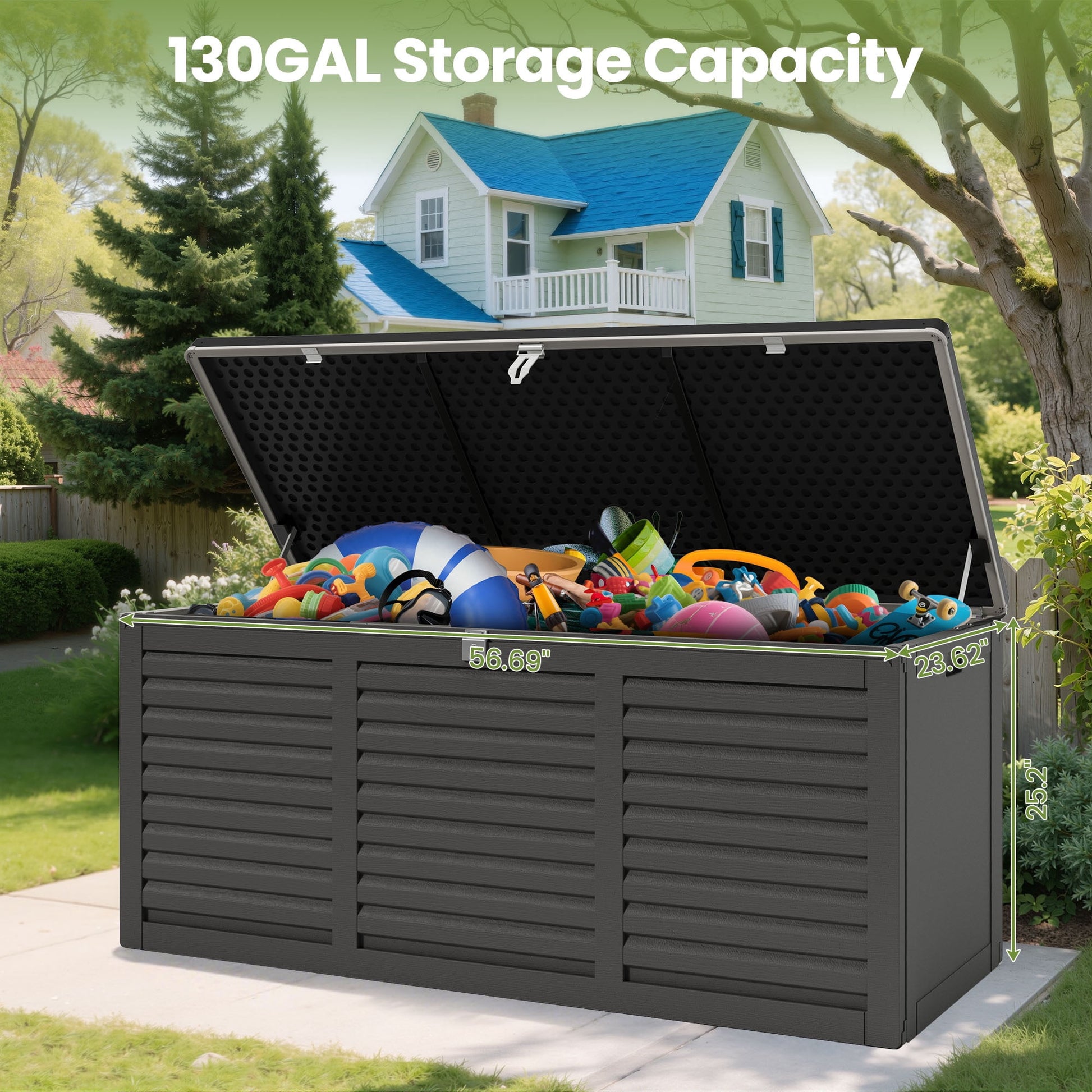 Outdoor Storage Box, 130GAL Waterproof Deck Box, Lockable Pool Patio Storage Indoor Toy Box, Outdoor Storage Bench for Porch, Max Load Weight 600LBS
