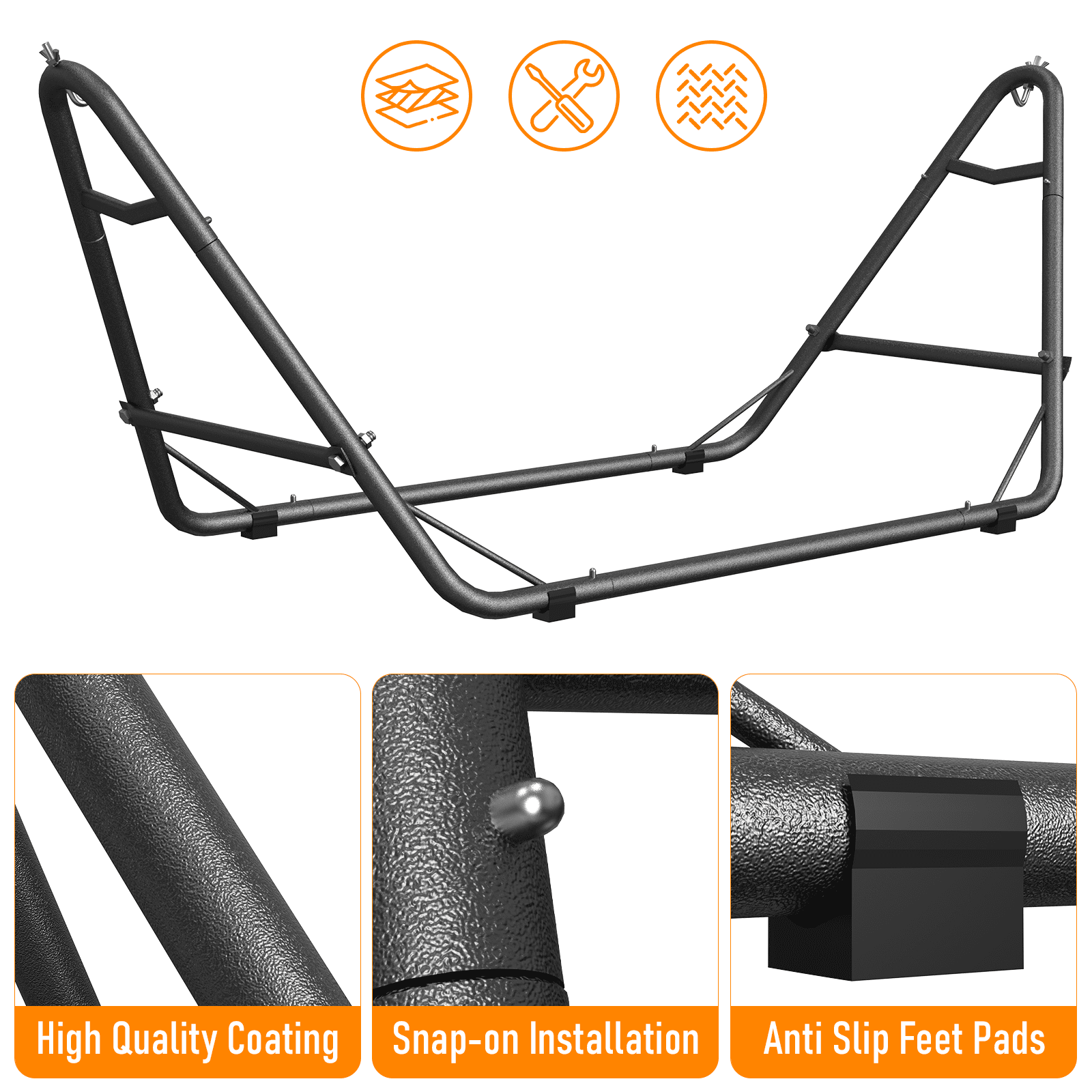 Yacona Hammock with Stand for Outside, Heavy Duty Steel Hammocks with Pillow for Backyard, Porch, Patio, Garden, Black