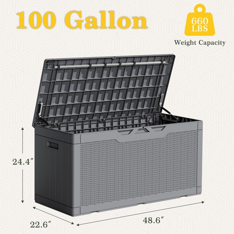 Homall 100 Gallon Outdoor Box Deck Plastic Resin Storage Box, Gray