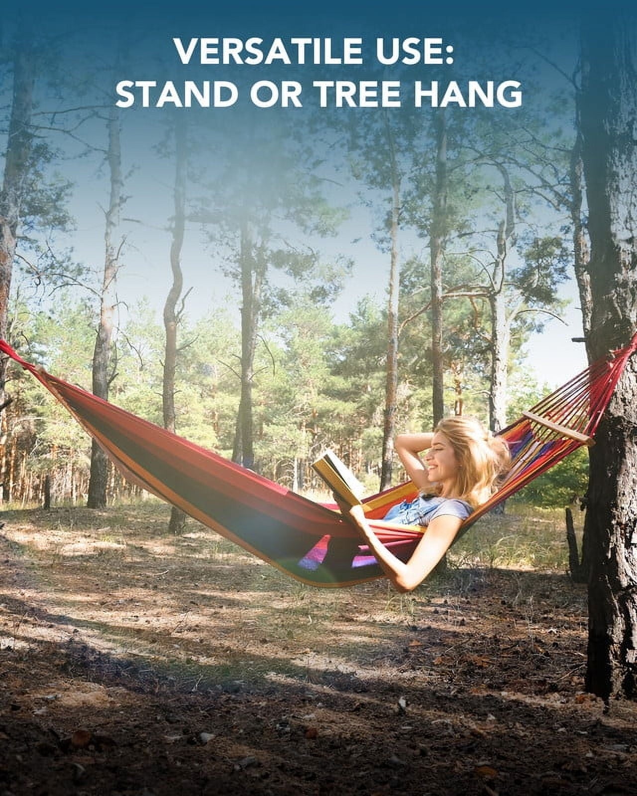 KEESTP Comfortable 2 Person Hammock with Stand, Portable Detachable Brazilian Hammock, 450lb Capacity - Tropical