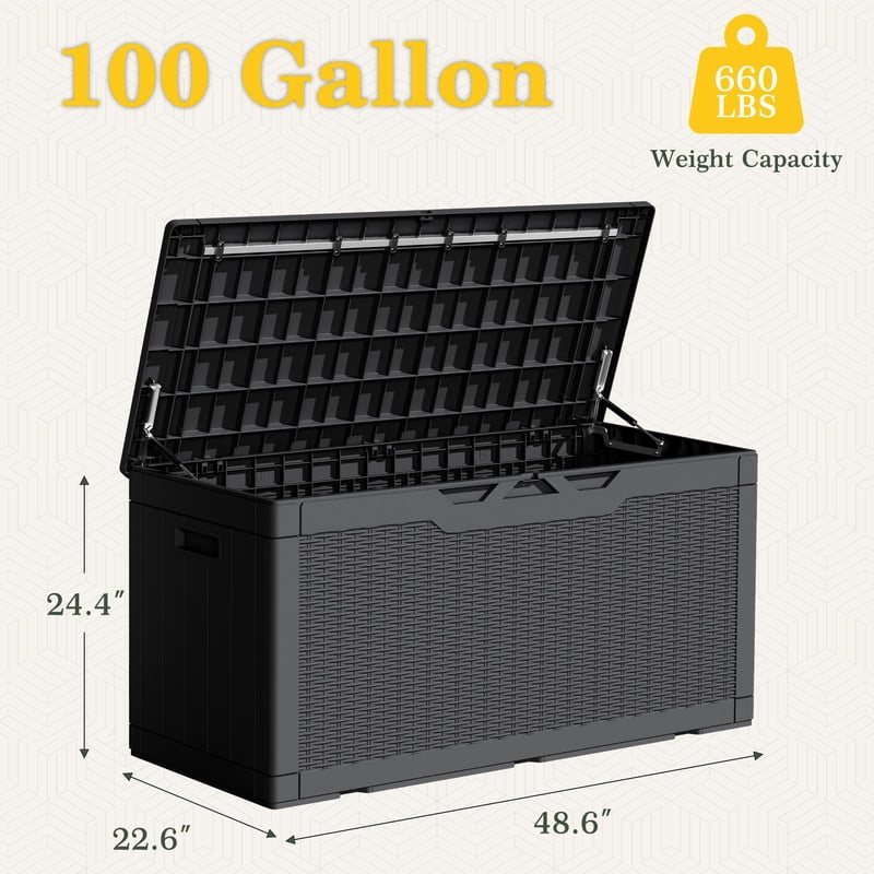 Homall 100 Gallon Outdoor Patio Box Deck Plastic Resin Storage Box Backyard, Black