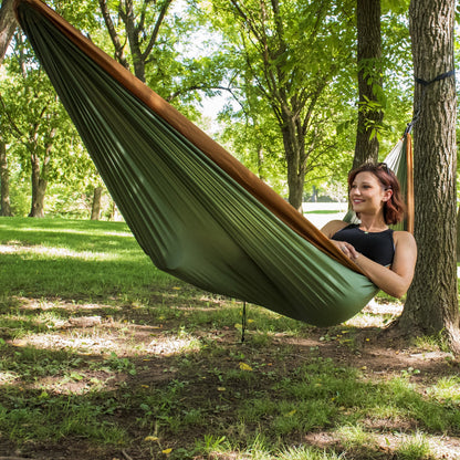 Equip Nylon Portable Camping Travel Hammock, One Person Sage and Rust, Size 116" L x 59" W