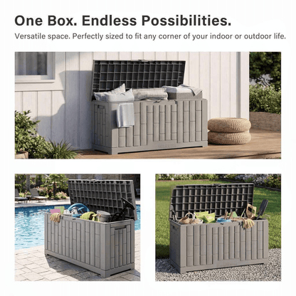 60 Gallon Waterproof Resin Outdoor Storage Box with Lock, UV Resistant, Grey
