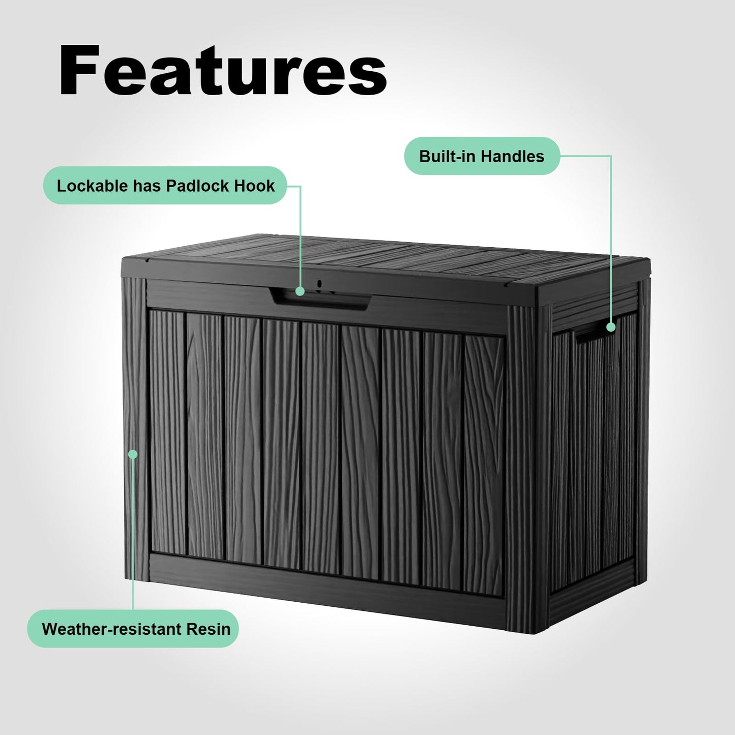 EasyUp 45 Gallon Resin Deck Box, Lockable Patio Outdoor Storage Box for Furniture, Garden Tools and Tools Storage, Waterproof Outside Storage Boxes(Black)