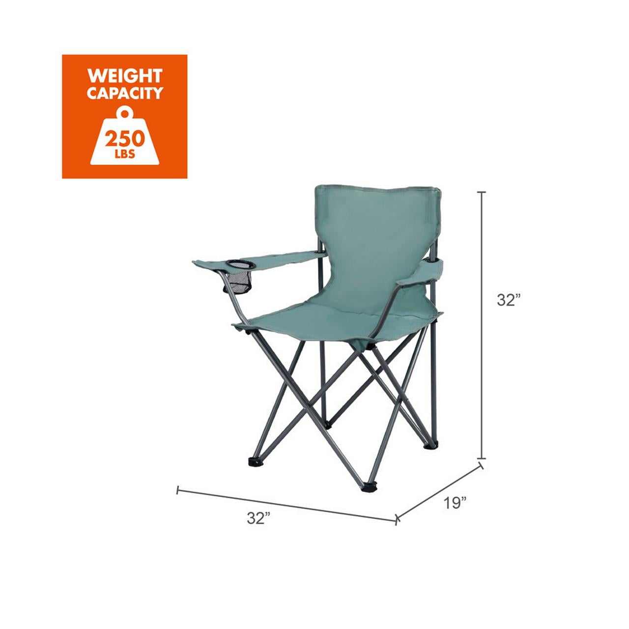 Ozark Trail Basic Quad Folding Outdoor Adult Camp Chair with Cup Holder, Green Goddess