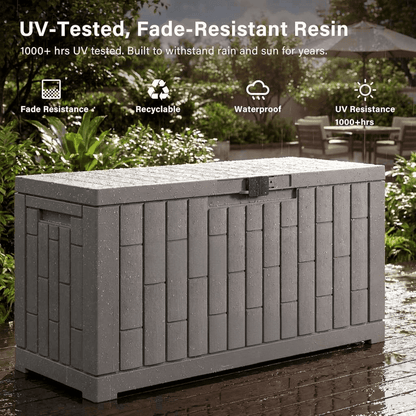 60 Gallon Waterproof Resin Outdoor Storage Box with Lock, UV Resistant, Grey