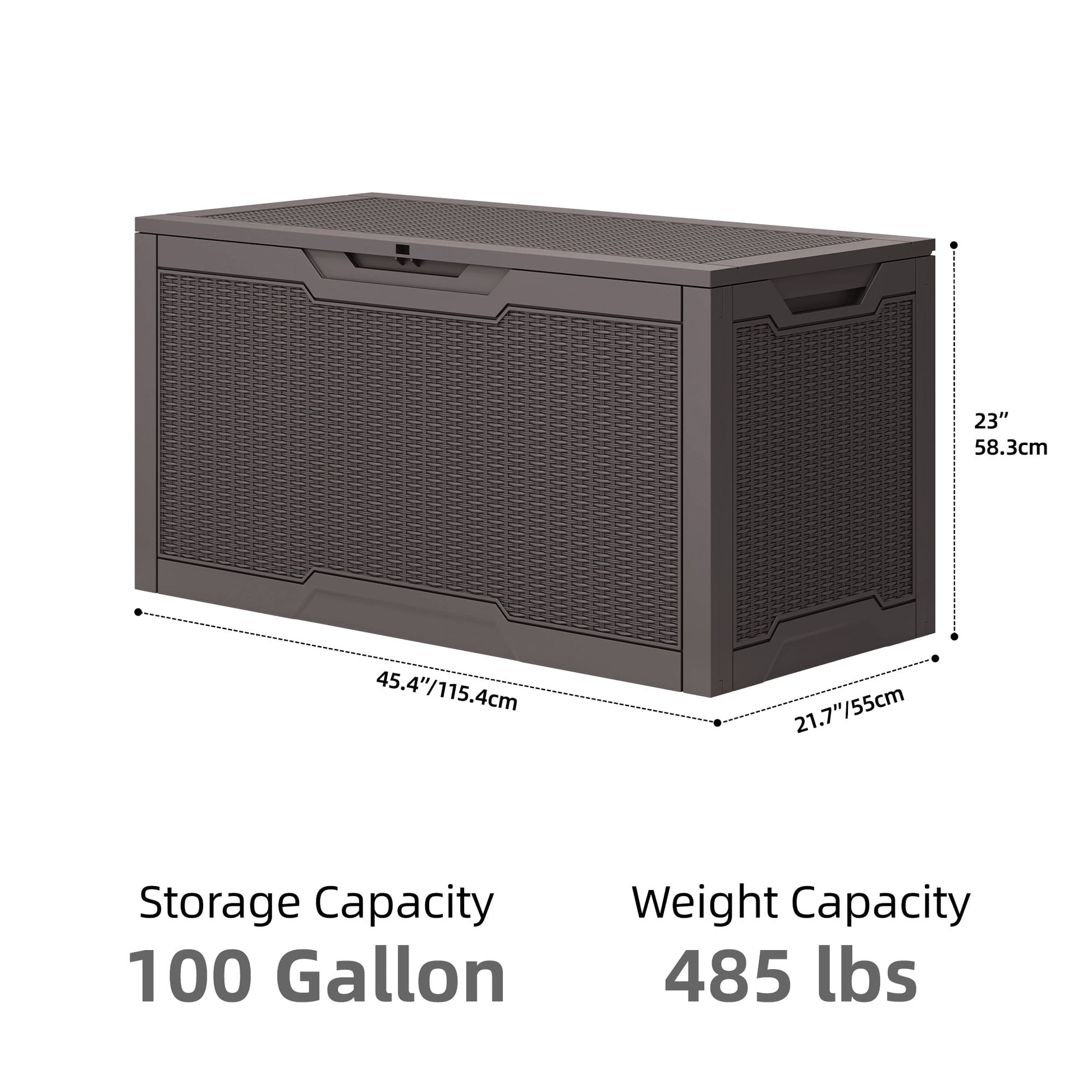 Uforic 100 Gallon Large Resin Deck Box, Waterproof Lockable Outdoor Storage Container for Patio Garden, Dark Brown