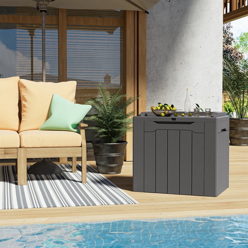 Devoko 32 Gallon Outdoor Resin Deck Box with Seat, Gray