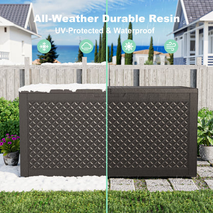 EasyUp 100 Gallon Resin Deck Box, Lockable Patio Outdoor Storage Box for Furniture, Garden Tools and Tools Storage, Waterproof Outside Storage Boxes