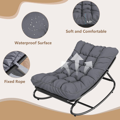 Outdoor Lounge Chairs, Papasan Rocking Chair, Oversized Egg Chair with Adjustable Tilt & Removable Cushion, 450 Lbs Capacity Rust-Proof Steel Frame for Patio, Porch, Poolside, Gray