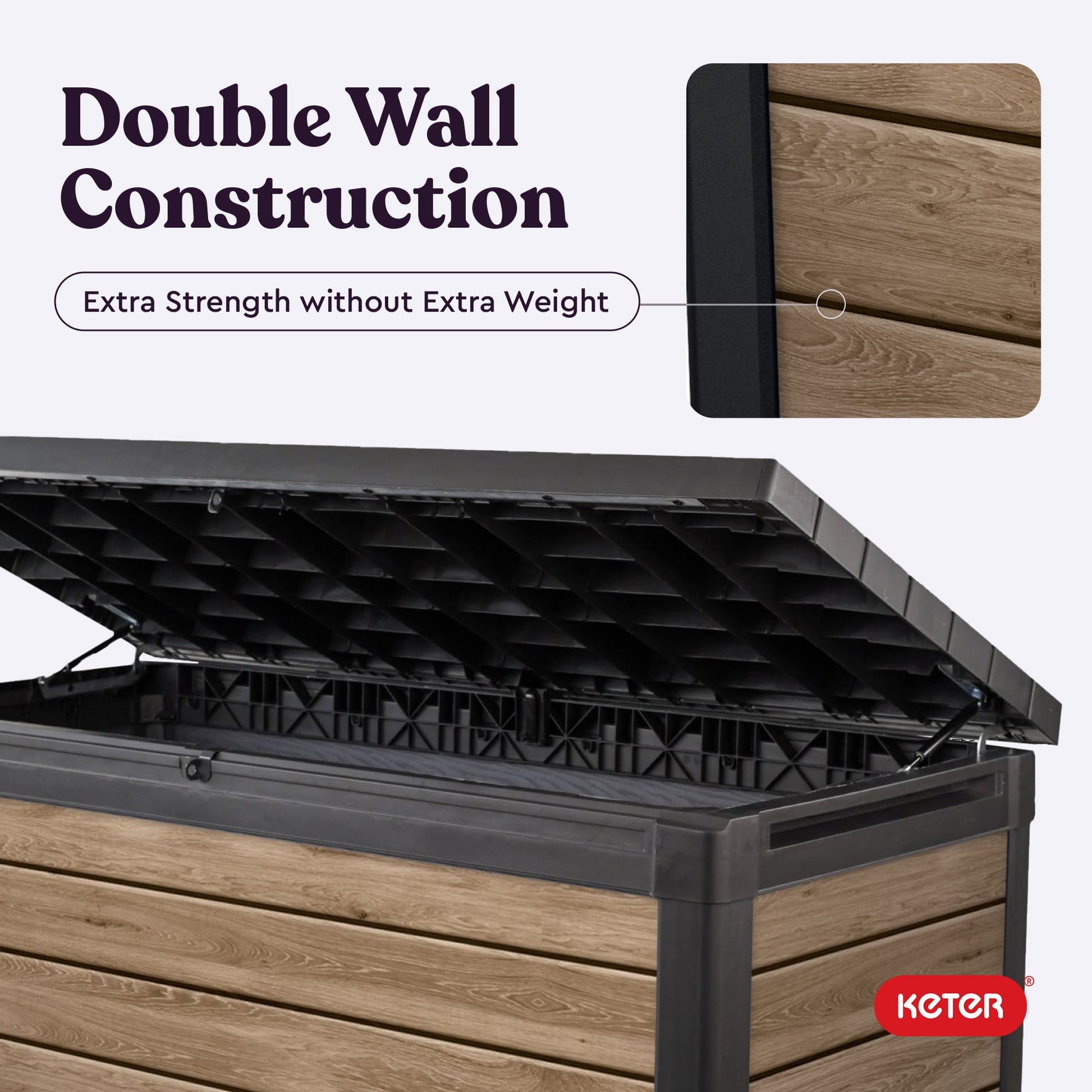 Keter Signature 150 Gallon Durable Weatherproof Resin Deck Box Organization and Storage for Outdoor Patio and Lawn, Ashwood