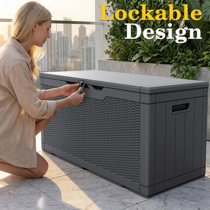 Homall 100 Gallon Outdoor Box Deck Plastic Resin Storage Box, Gray