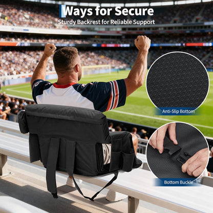 Danolapsi 2 Pack Wide Bleacher Seats with Back Support, 6-Position Reclining Stadium Chairs with Adjustable Armrests, Cup Holder & Pockets, Portable Folding Chairs for Sports, Concerts