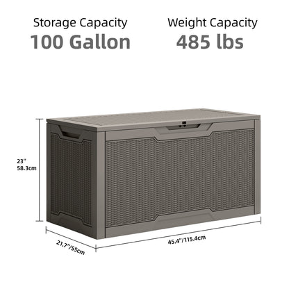 Uforic Lockable 100 Gallon Resin Deck Box, Heavy-Duty Weather Resistant Outdoor Storage Chest, Versatile Storage Solution for Patio Accessories and Daily Essentials, Light Brown