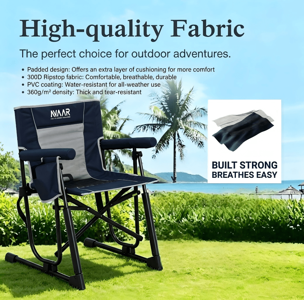 Avaar Outdoor Folding Rocking Camp Chair w/Cup Holder, 400lbs Capacity, Indigo Blue