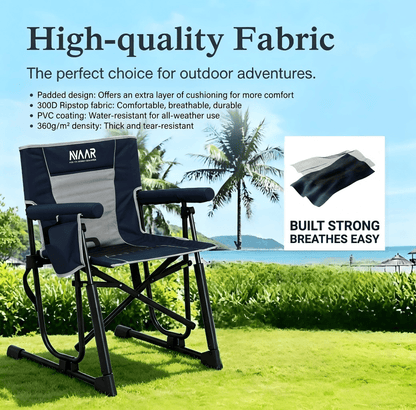 Avaar Outdoor Folding Rocking Camp Chair w/Cup Holder, 400lbs Capacity, Indigo Blue