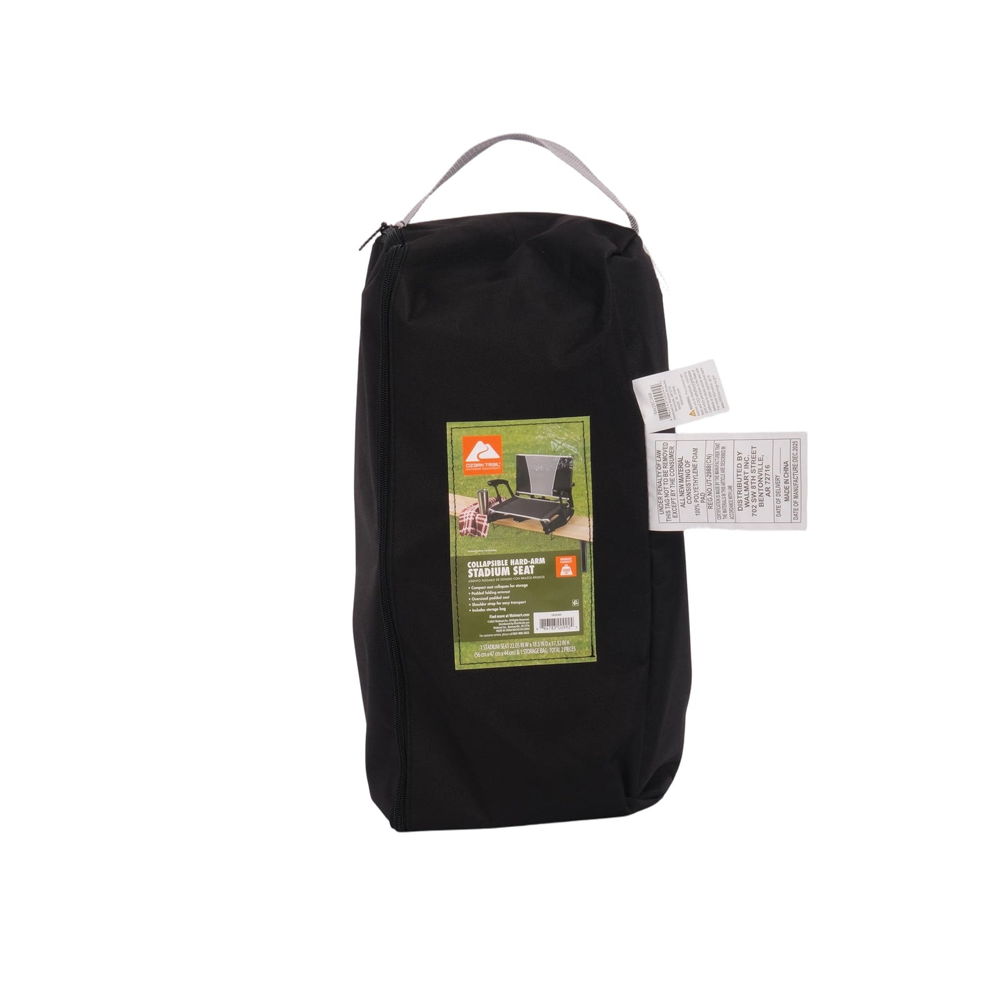 Ozark Trail Collapsible Stadium Seat with Built-In Armrests, Black
