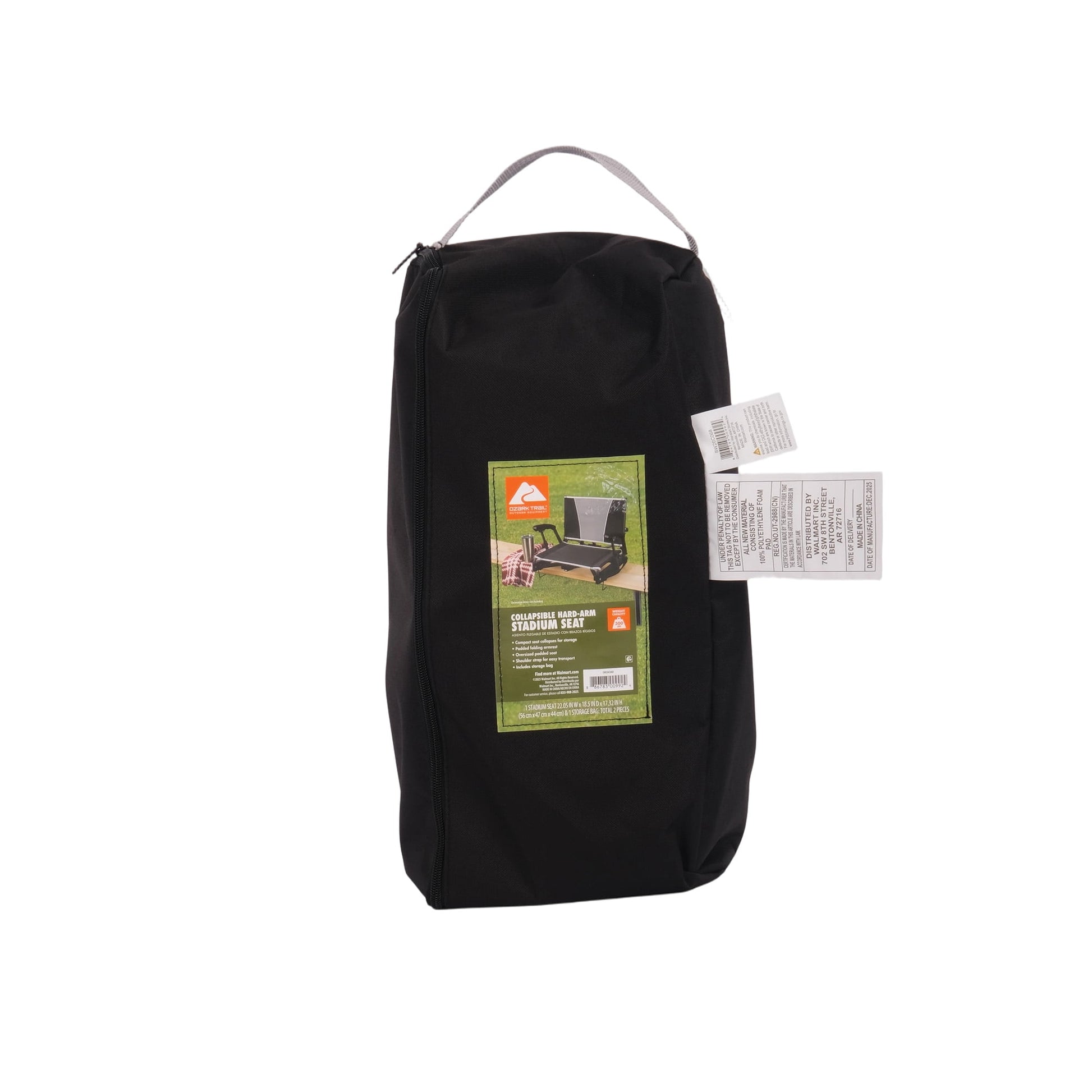 Ozark Trail Collapsible Stadium Seat with Built-In Armrests, Black