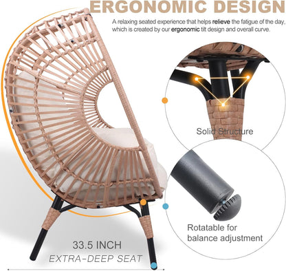 TQKVIPI Oversized Egg Chair Outdoor Indoor,Patio Lounge Chair with Thicken Cushions & Durable Steel Frame, Egg Basket Chair 500lbs Capacity for Garden, Backyard, Porch,Bedroom (Beige-Regular)