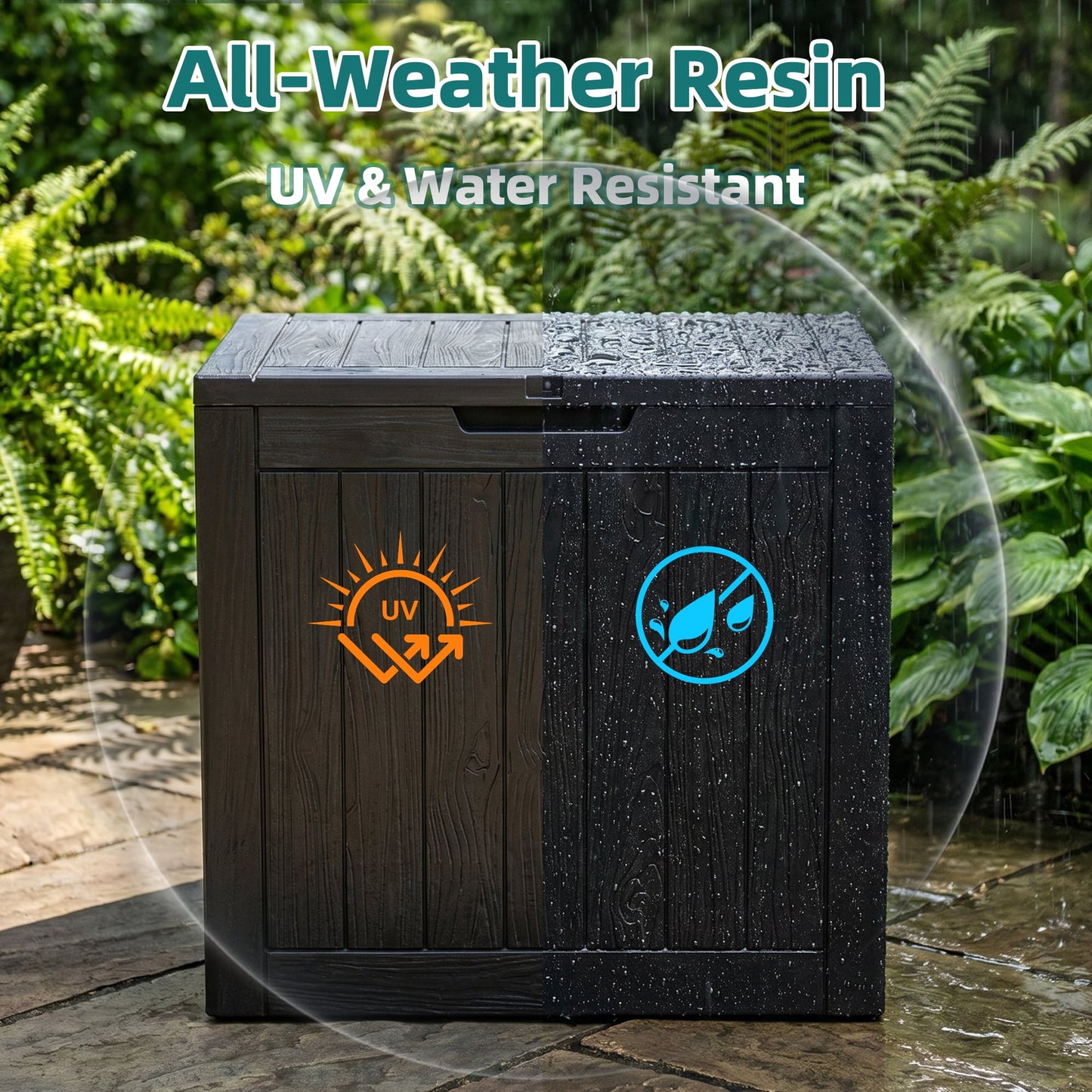 MINDYES 30 Gallon Deck Box, Outdoor Resin Storage Box, Waterproof Patio Lockable Outside Cushions, Black
