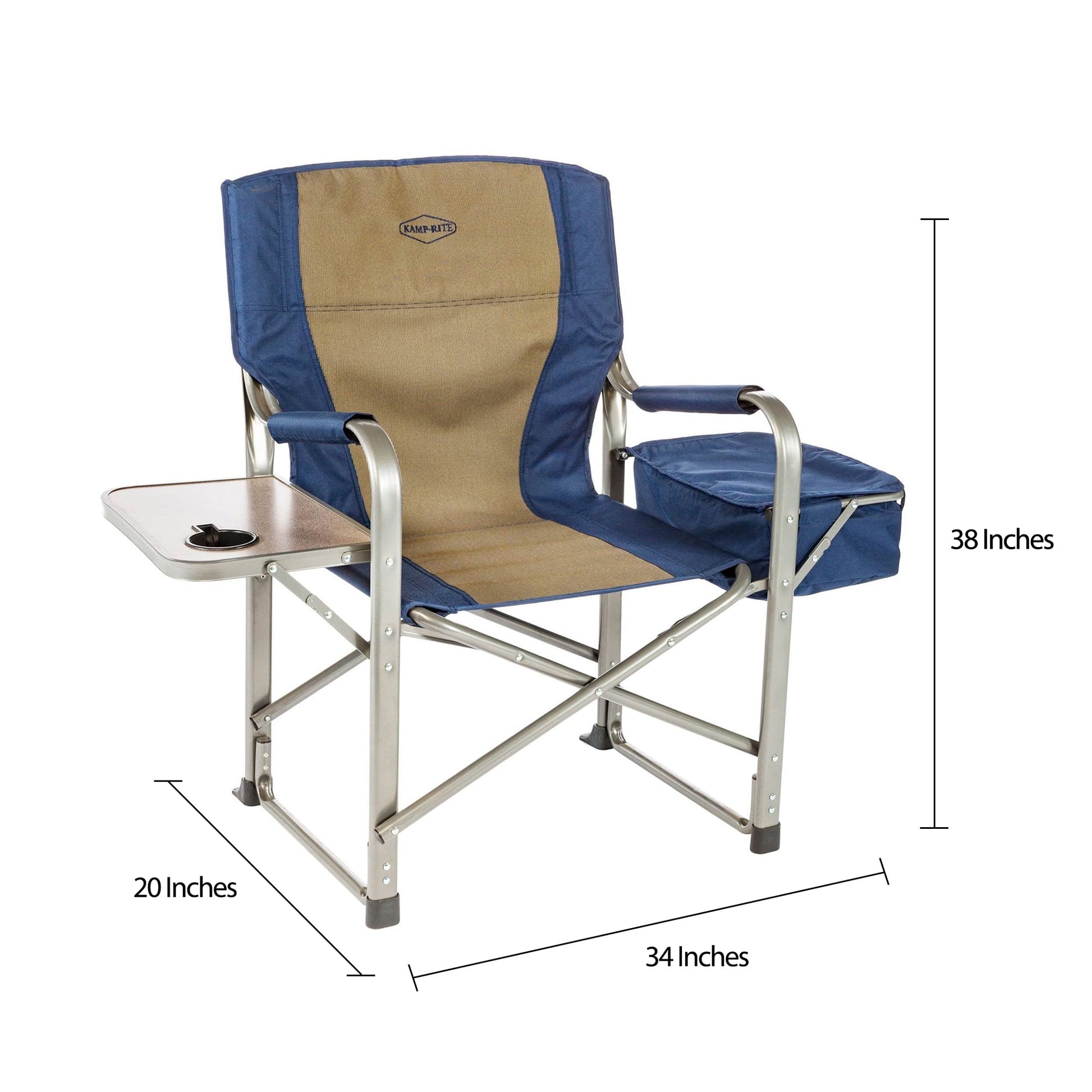 Kamp-Rite Portable Director's Chair w/Cooler, Cup Holder, & Table, Navy/Tan