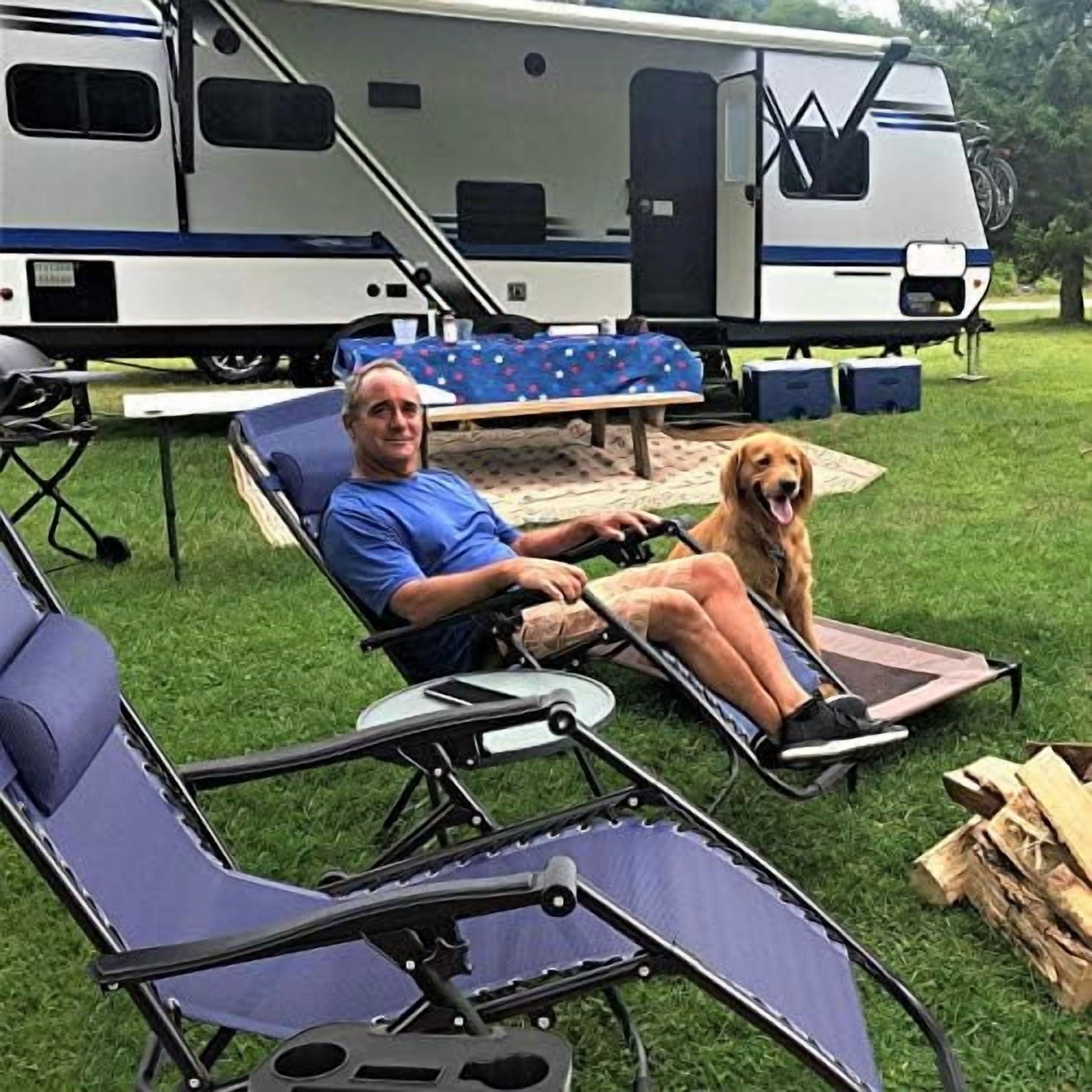 Simenmax Zero Gravity Chair Set of 2, Reclining Folding Outdoor Chairs with Adjustable Headrest & Cup Holder, Anti - Gravity Loungers for Backyard, Patio, Lawn, Poolside, Blue