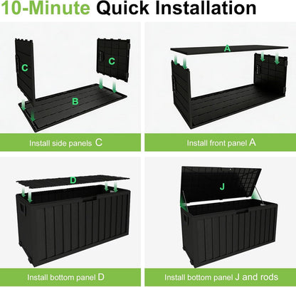 75 Gallon Outdoor Storage Box Waterproof,350LBS Lockable Patio Storage Box for Patio Cushions,Garden Tools and Tools Storage,Outside Storage Box-Black
