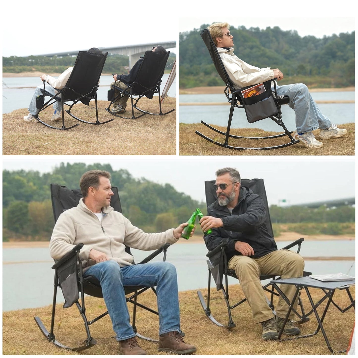 SUNSPIRE Folding Rocking Camping Chair 2-Pack, Heavy Duty Padded Rocker with High Back Hard Armrests for Outdoor Patio Garden