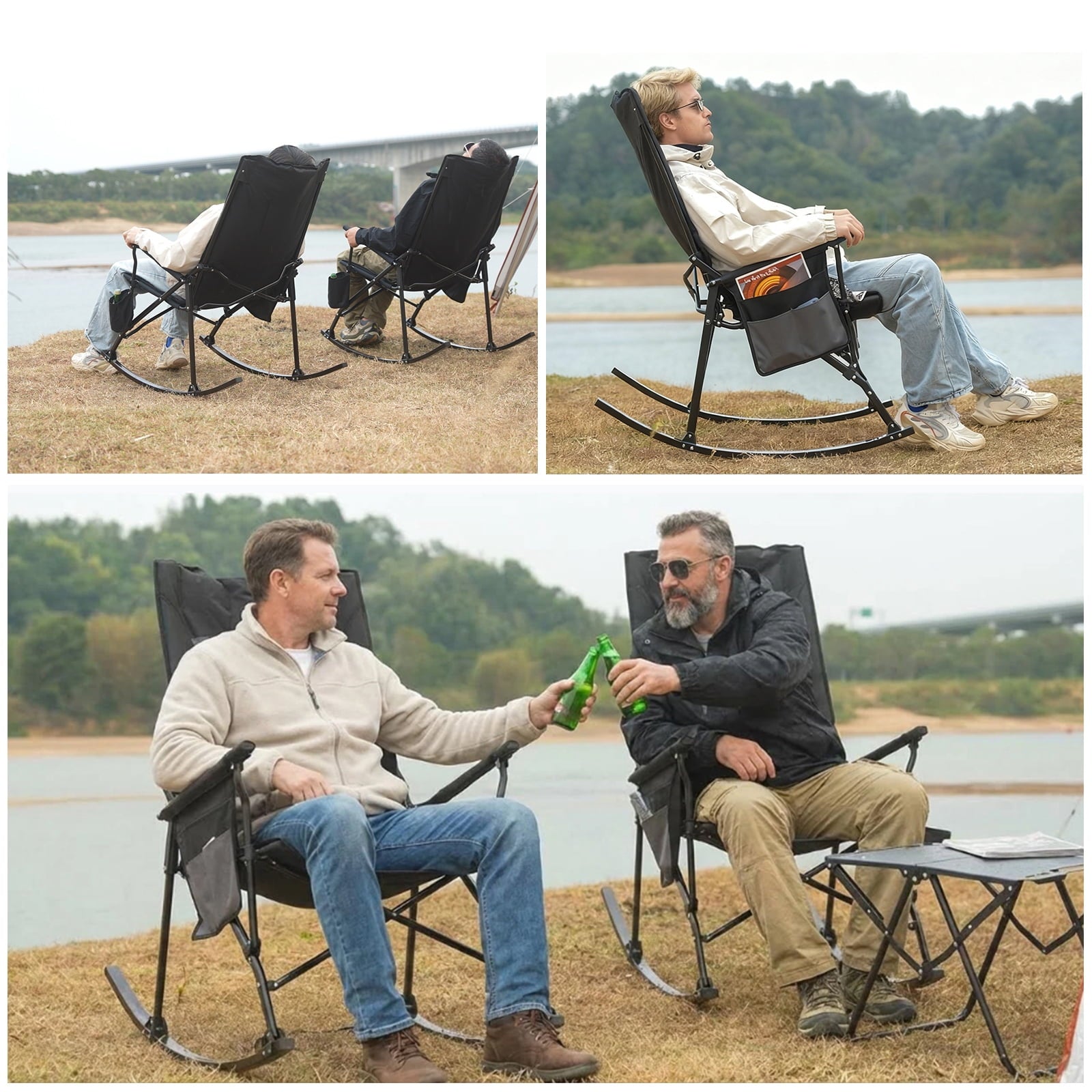 SUNSPIRE Folding Rocking Camping Chair 2-Pack, Heavy Duty Padded Rocker with High Back Hard Armrests for Outdoor Patio Garden