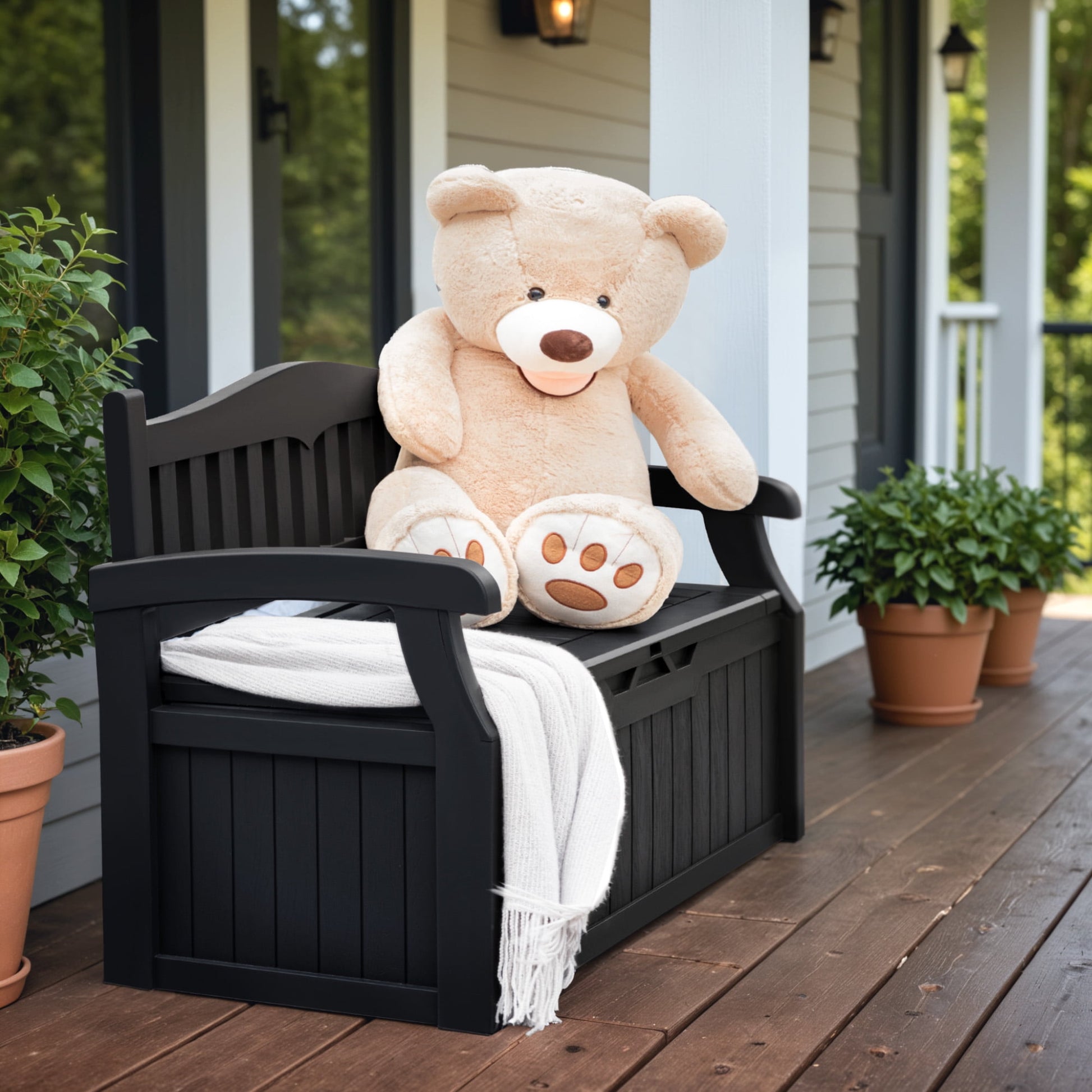 Homall 80 Gallon Plastic Storage Bench Made Of Durable Weatherproof Resin And Deck-Box Organized Storage Compartment For Outdoor Patios And Lawns,Black