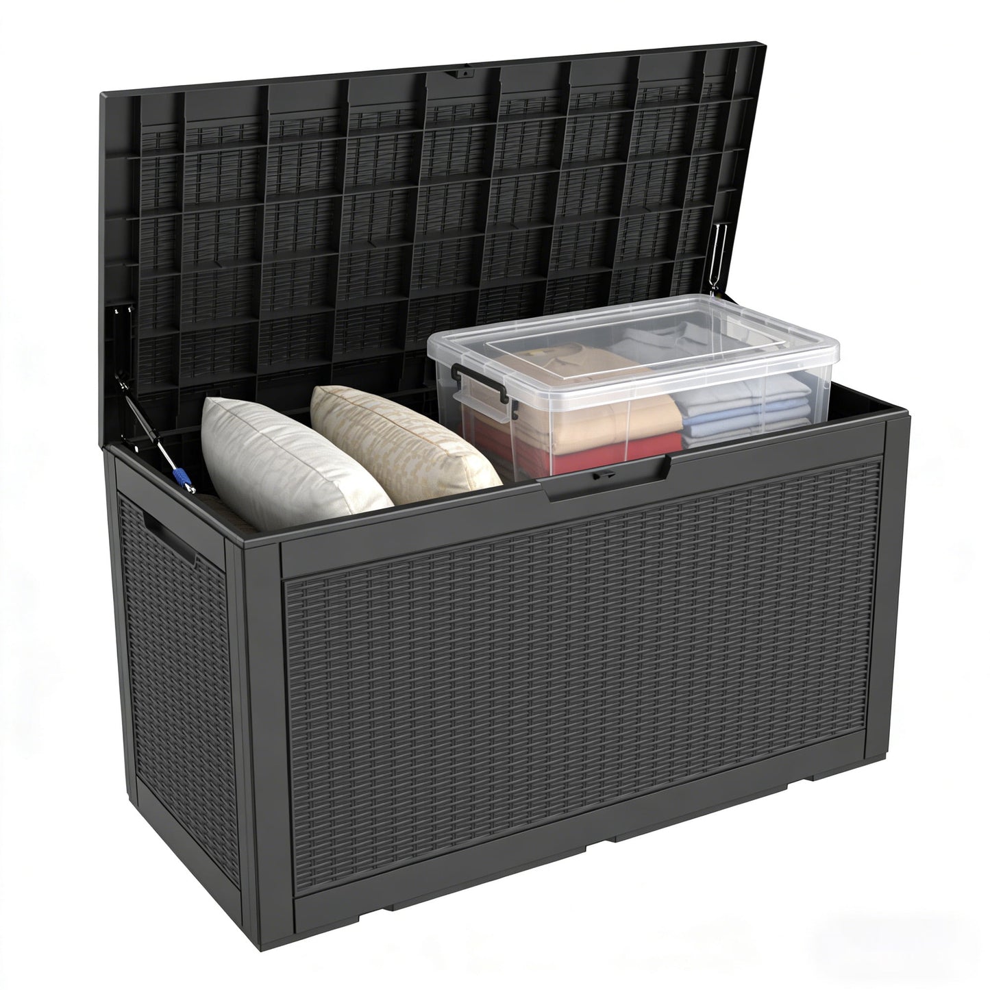 Decksplore 100 Gallon Lockable Resin Deck Box, Waterproof & Outdoor Storage Box for Outdoor Cushion Storage and Outdoor Delivery Storage, Black