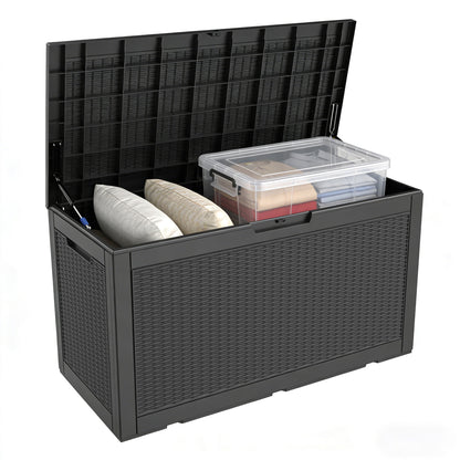 Decksplore 100 Gallon Lockable Resin Deck Box, Waterproof & Outdoor Storage Box for Outdoor Cushion Storage and Outdoor Delivery Storage, Black