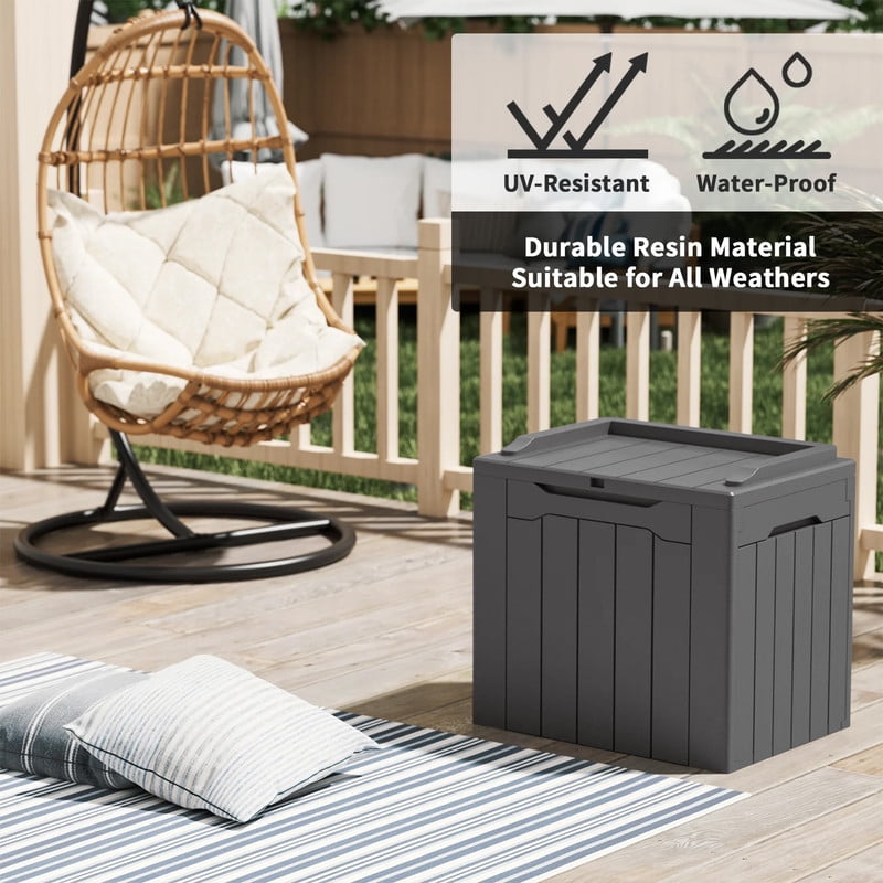 Devoko 32 Gallon Outdoor Resin Deck Box with Seat, Gray
