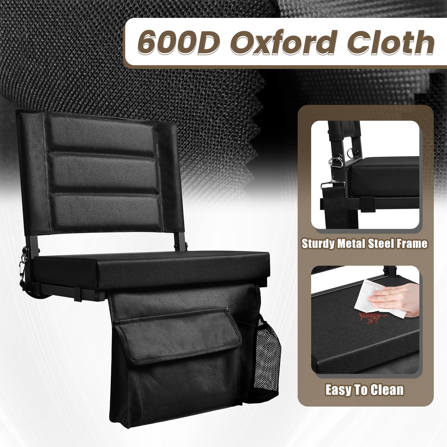 OUTMASTER Stadium Seat for Bleacher with Backrest. Portable for Good for Bleachers, Camping (Black)