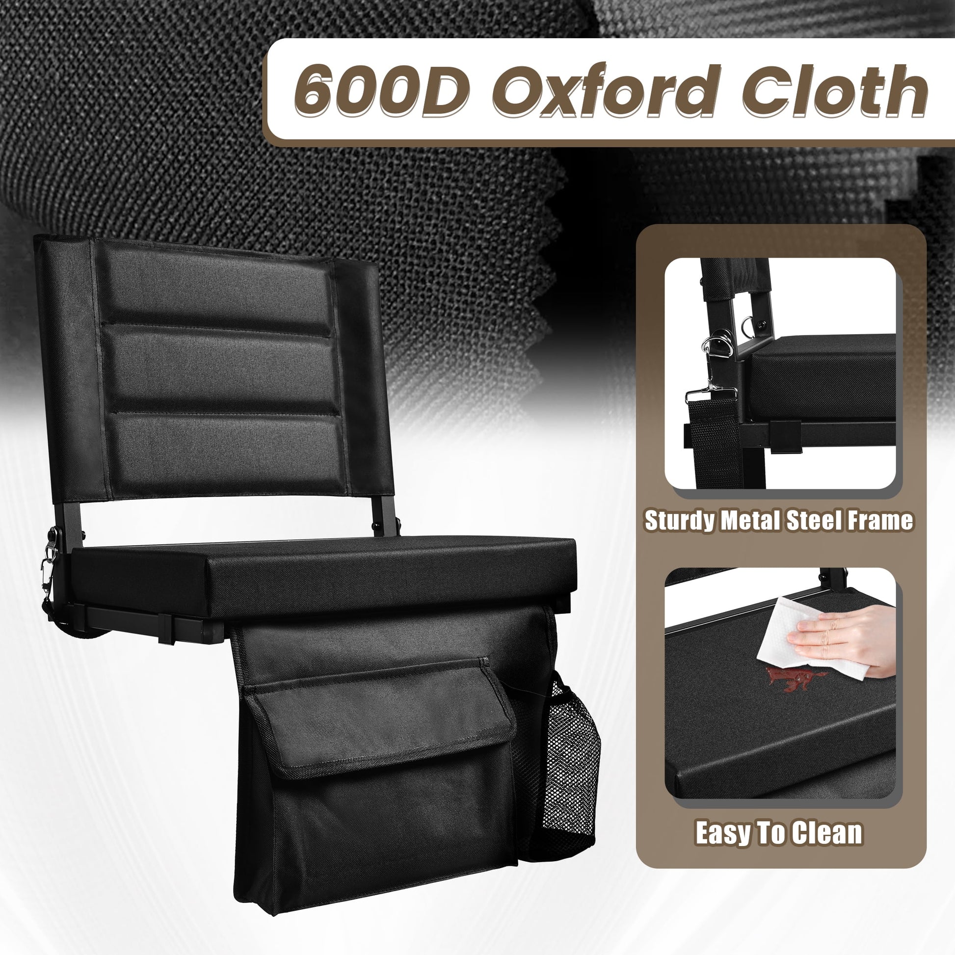 OUTMASTER Stadium Seat for Bleacher with Backrest. Portable for Good for Bleachers, Camping (Black)