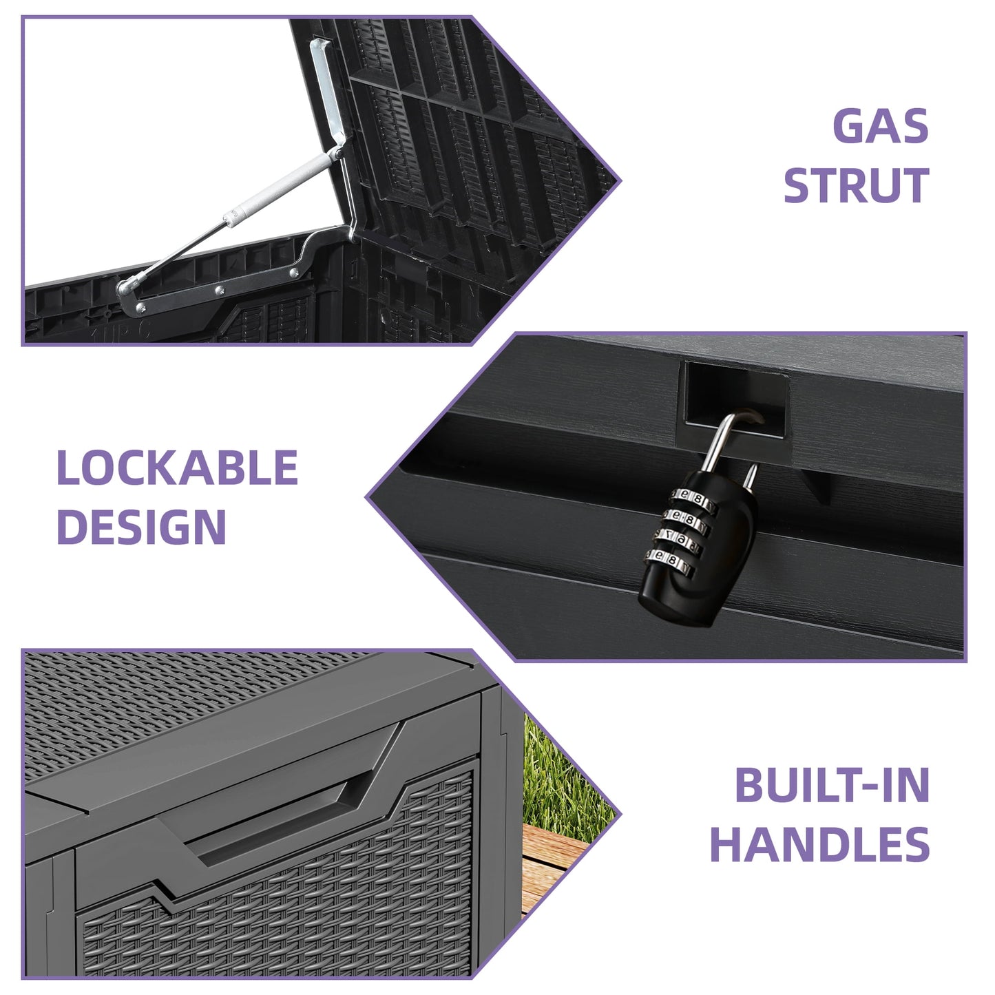 Uforic 100 Gallon large Deck Box, Outdoor Resin Storage Box, Outdoor Container for Patio Garden, Waterproof, Lockable, Black