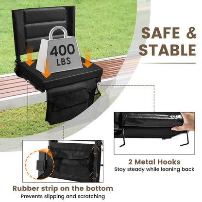 OUTMASTER Stadium Seat for Bleacher with Backrest. Portable for Good for Bleachers, Camping (Black)