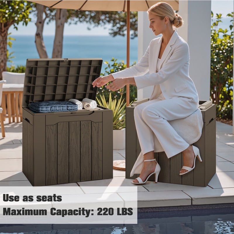 Devoko 2PCS 32 Gallon Outdoor Resin Deck Box with Seat