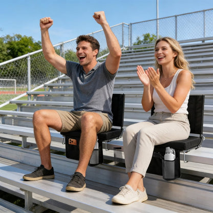 Gianna Stadium Seats with Back Support, Thick Padded Folding Chair with Cup Holder and Storage Pocket for Sports Events, Black