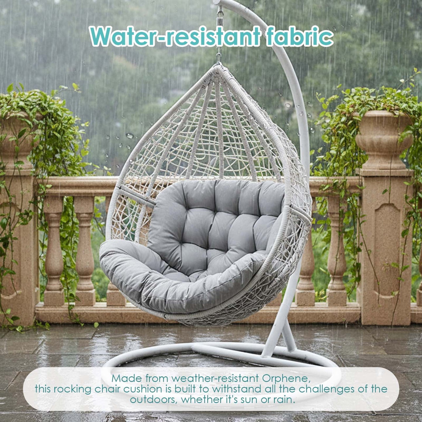 OKYUK Swing Egg Chair Cushion, Waterproof Rocking Chair Pad, Oversized Hammock Chair Pad, Multifunctional Wicker Egg Lounge Chair Soft Cushion Indoor Outdoor, Gray