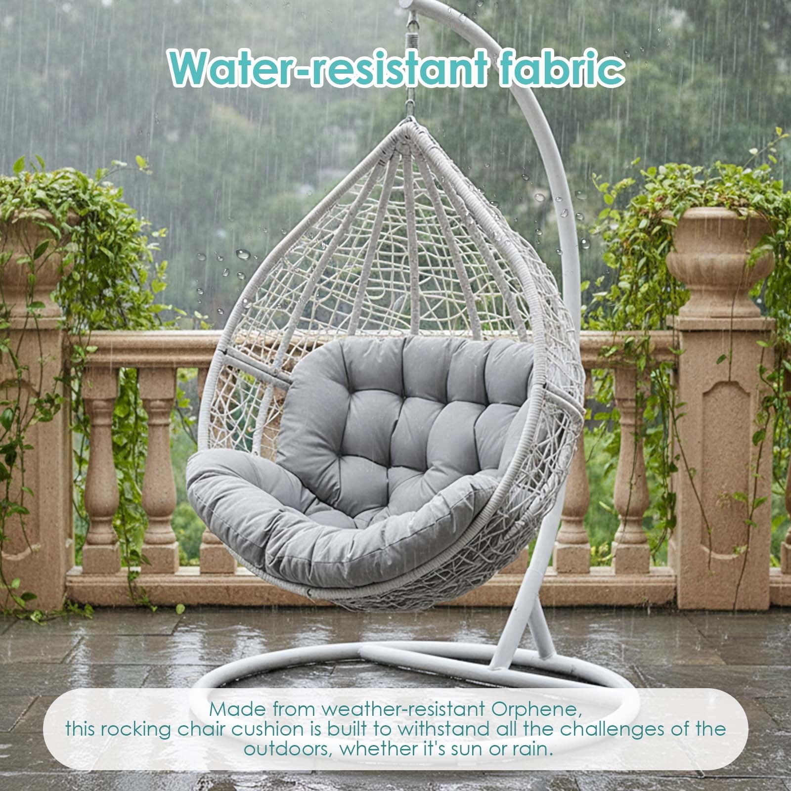 OKYUK Swing Egg Chair Cushion, Waterproof Rocking Chair Pad, Oversized Hammock Chair Pad, Multifunctional Wicker Egg Lounge Chair Soft Cushion Indoor Outdoor, Gray