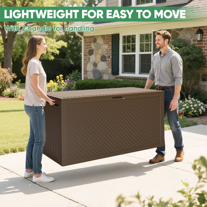 Enyopro 90 Gallon Deck Box, Organization and Storage Box for Patio Furniture Outdoor Cushions, Throw Pillows, Garden Tools and Pool Toys, Brown