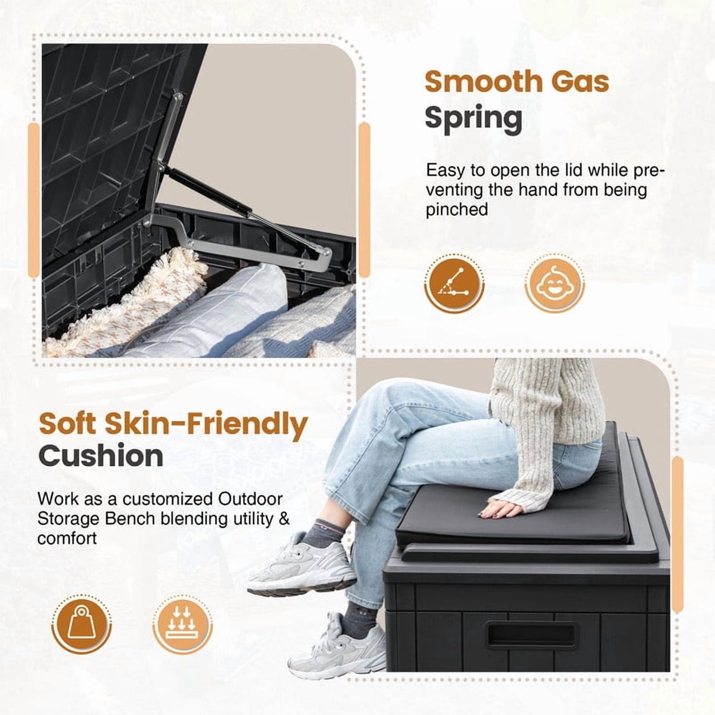 Devoko 105 Gallon Resin Deck Box Outdoor Lockable Storage Bench with Cushions Waterproof Storage Box,Black