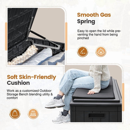 Devoko 105 Gallon Resin Deck Box Outdoor Lockable Storage Bench with Cushions Waterproof Storage Box,Black