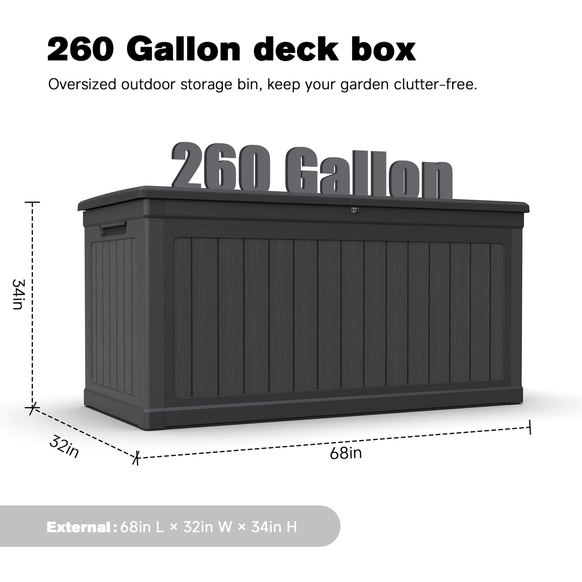 Cirui 260 Gallon Large Deck Box,Lockable Resin Outdoor Indoor Storage Box with Hundles,Waterproof UV Resistant Outside Deck Box for Patio Furniture Cushions, Pool Float,Garden Tool,Black