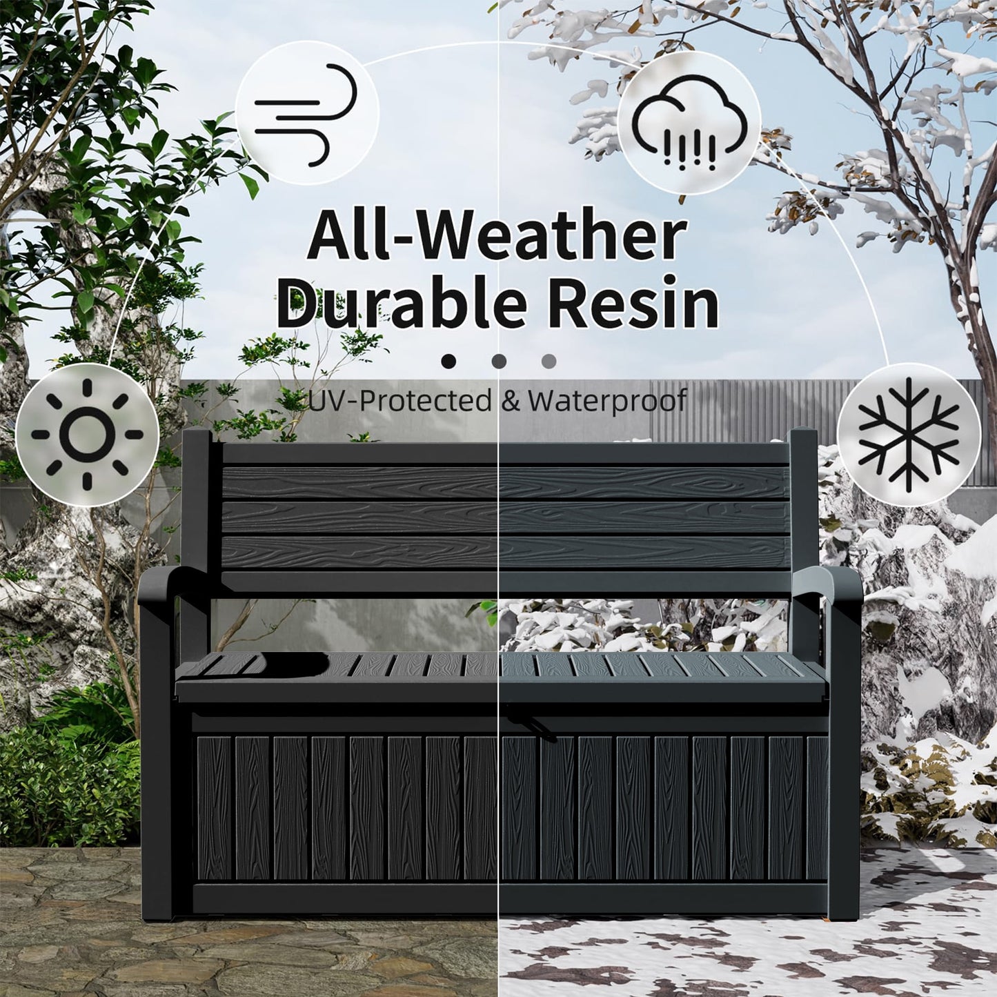 EasyUp 80 Gallon Storage bench Lockable Waterproof Deck Box - Outdoor Storage Box for Patio,Garden and Porch,Tools and Cushions(Black)