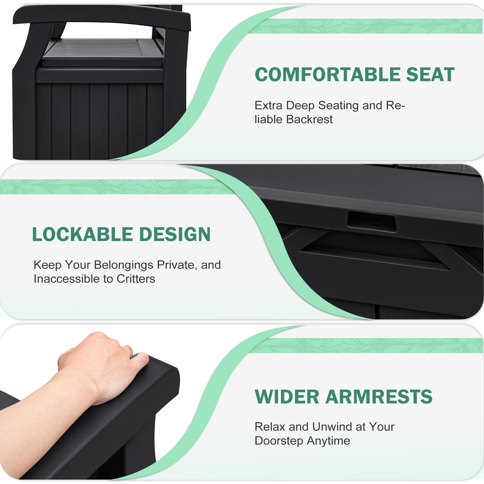 Homall 80 Gallon Plastic Storage Bench Made Of Durable Weatherproof Resin And Deck-Box Organized Storage Compartment For Outdoor Patios And Lawns,Black