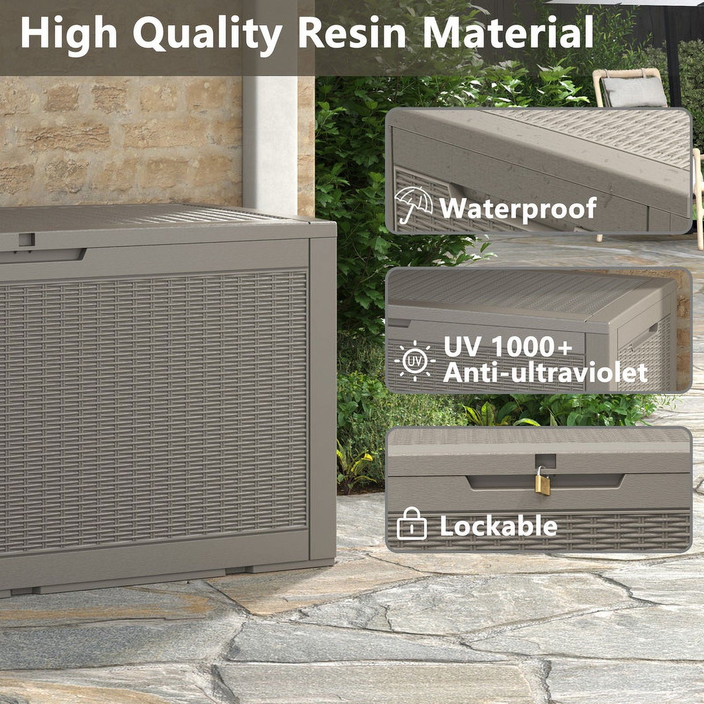 Bifanuo 100 Gallon Resin Deck Box, Lockable Outdoor Storage Container, Water Resistant for Patio Cushions